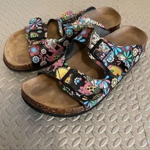 Maibulun Signature Two Strap Double Buckle Sandal Black Floral Womens Size EU44